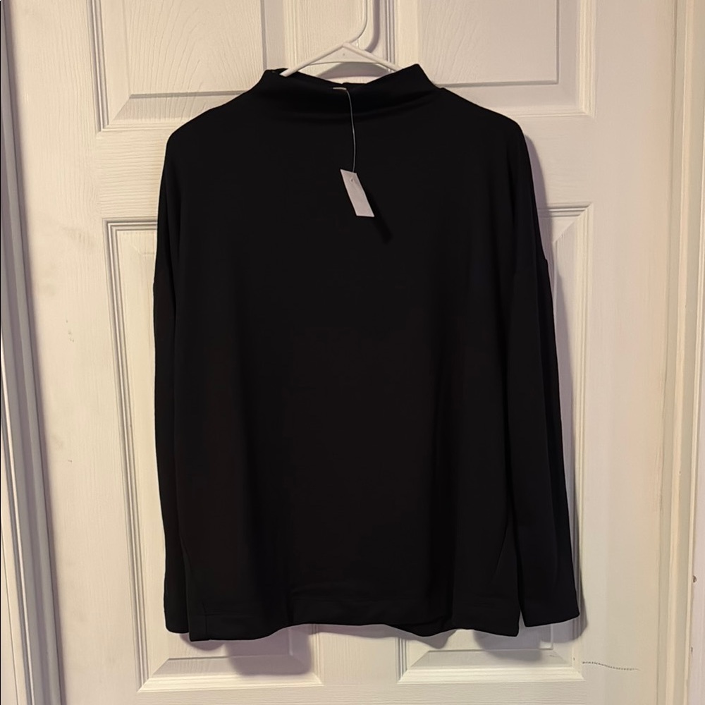 LOFT Black Long Sleeve Mandarin Collar Top